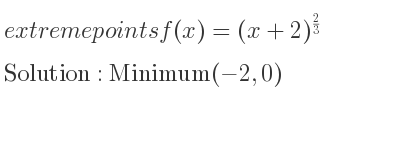 The extreme points of f(x)=(x+2)^{2/3} are Minimum(-2,0)